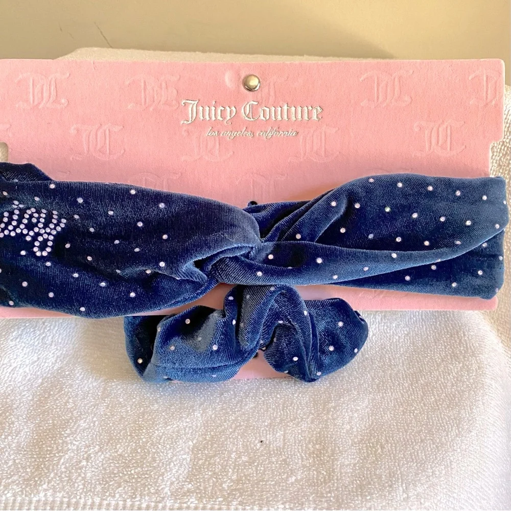 Juicy Couture 2pc Royal Blue Headband and Scrunchie Set with crystal detail NEW